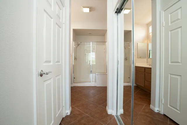 a view of a bathroom from a bathroom