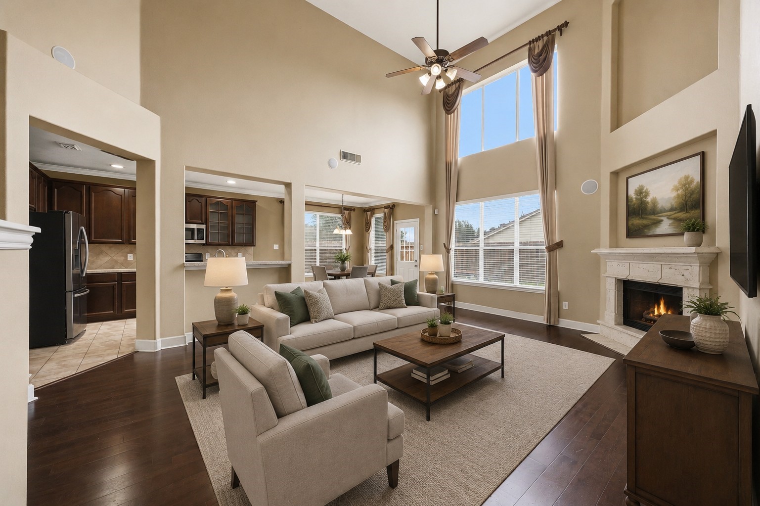 803 Northridge Terrace Lane Spring, TX 77373 - Photo 13 of 42 a living room with furniture a fireplace and a flat screen tv