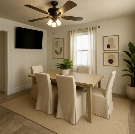 a living room with furniture a flat screen tv and a window