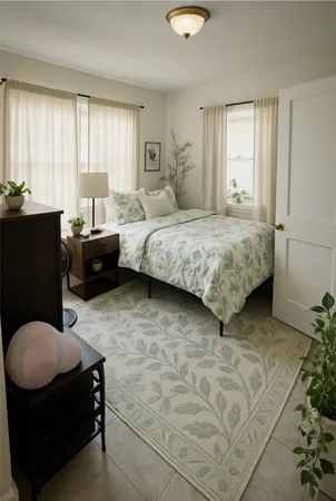 a bedroom with a bed and window