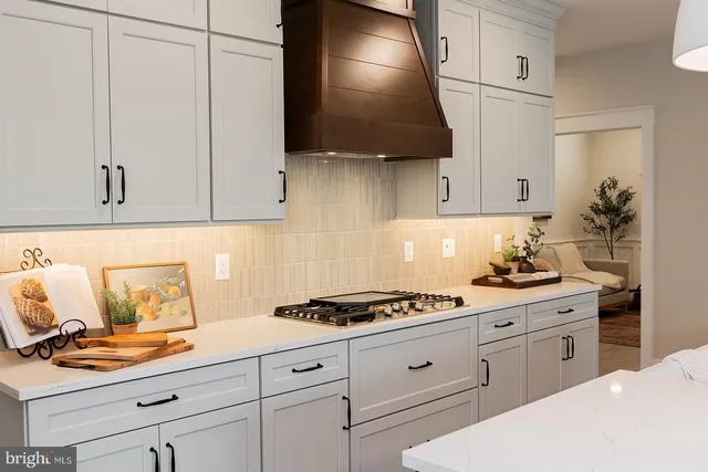 a kitchen with stainless steel appliances white cabinets and a stove