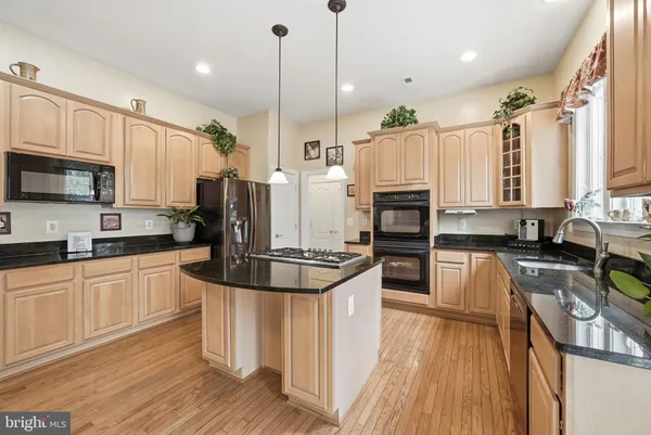 a kitchen with stainless steel appliances granite countertop a stove a sink dishwasher and a wooden floor with potted plants