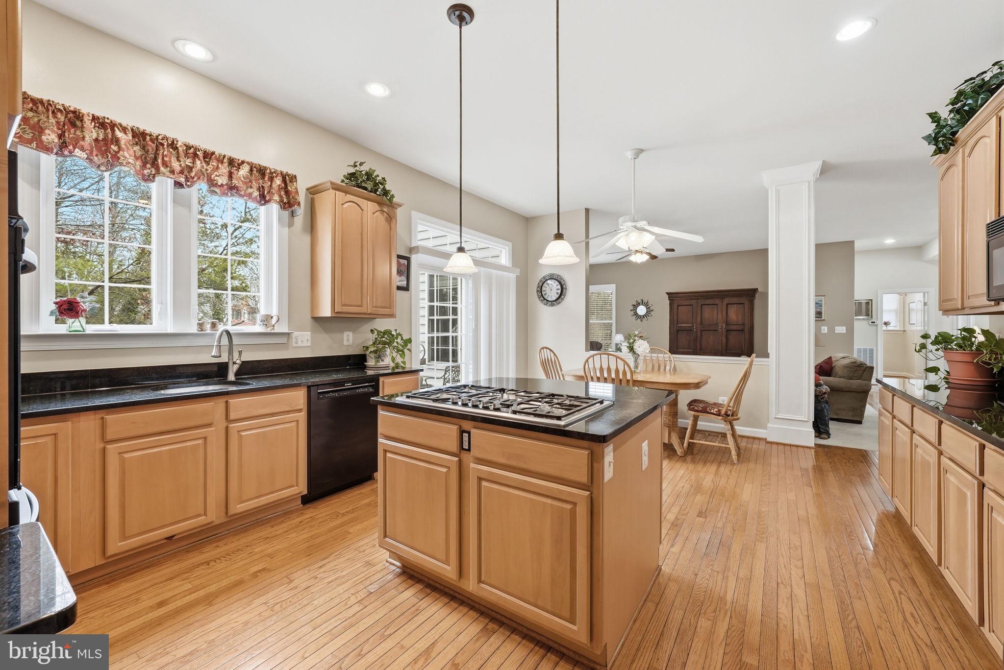 7820 Rose Garden Lane Springfield, VA 22153 - Photo 25 of 65 a kitchen with stainless steel appliances granite countertop a stove a sink dishwasher and a wooden floor with potted plants