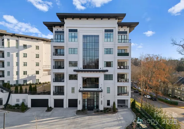 a front view of a multi story building