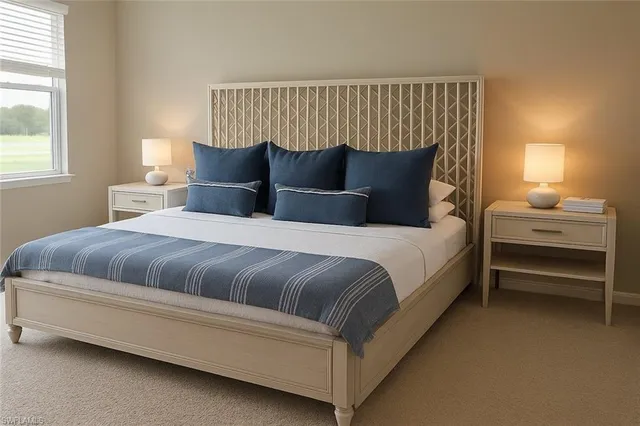 a bedroom with a bed and window