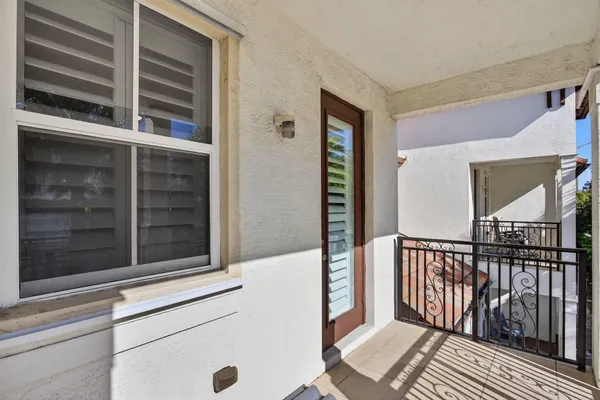 a view of a balcony from door