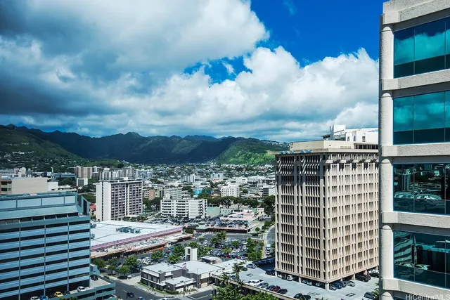 a view of a city with tall buildings