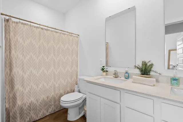 a bathroom with a sink a toilet and a mirror