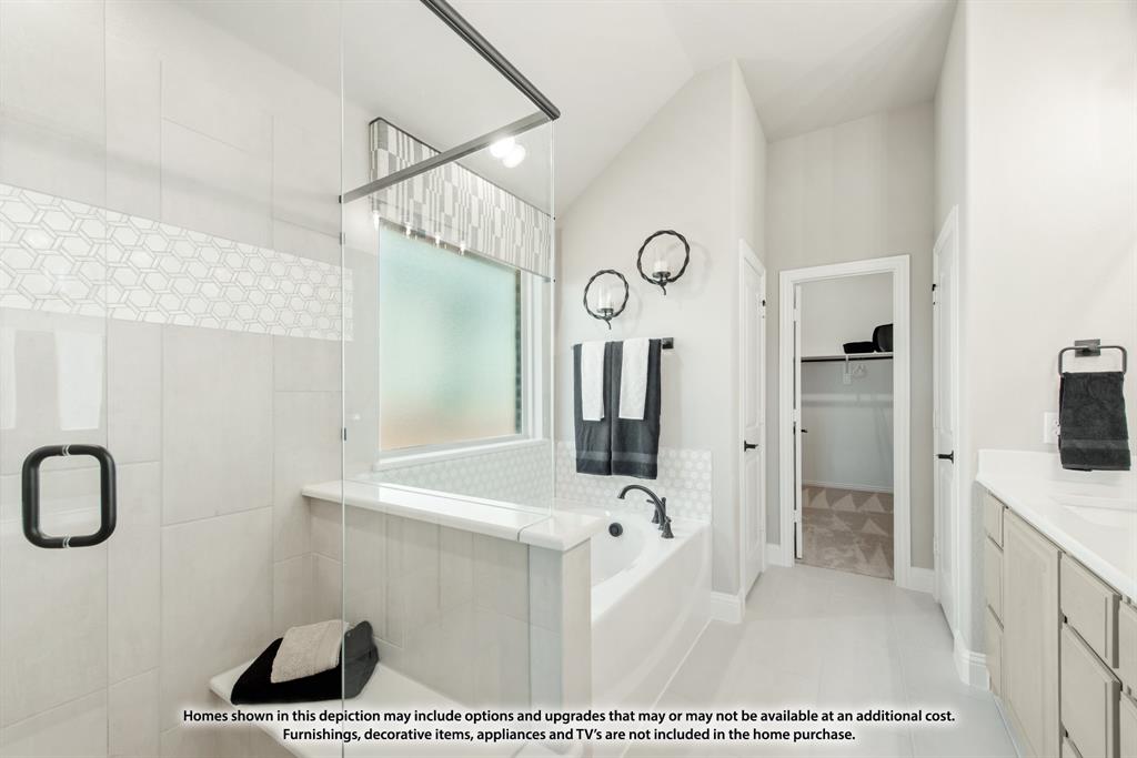 1152 Hitching Post Way Oak Point, TX 75068 - Photo 35 of 36 a bathroom with a sink a mirror and a shower