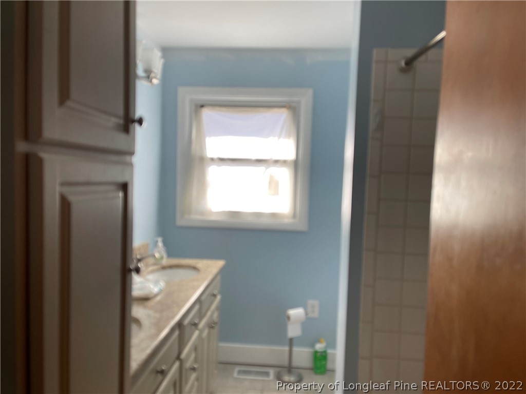 6990 Rockfish Road Fayetteville, NC 28306 - Photo 7 of 12 a bathroom with a granite countertop sink a toilet and a mirror