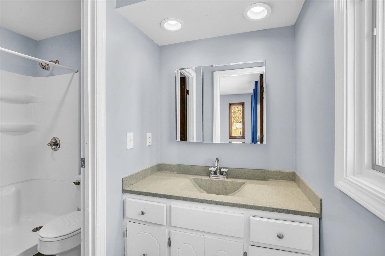 4 Genevieve Lane Champaign, IL 61822 - Photo 37 of 54 a bathroom with a granite countertop sink a toilet and shower