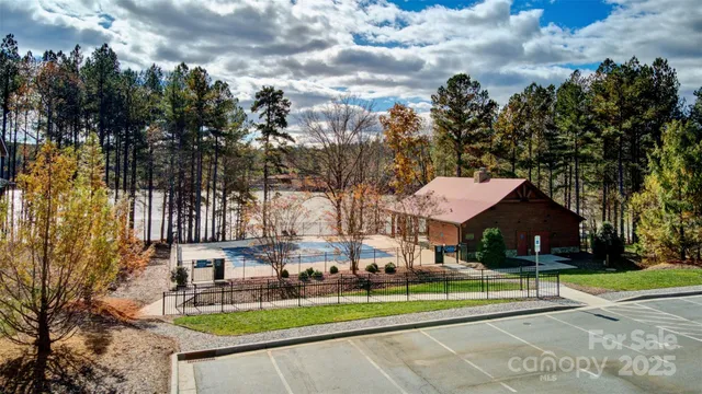 a view of a park with swings and slides
