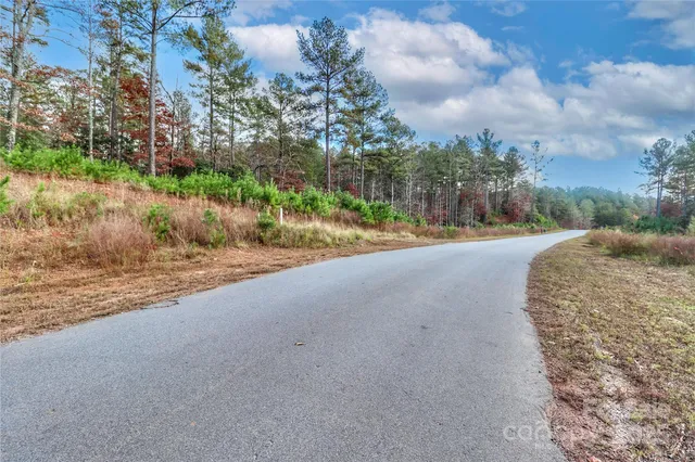 a wooden bench with view of trees