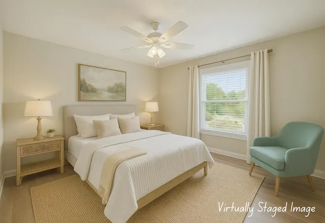 a view of a balcony with furniture and wooden floor