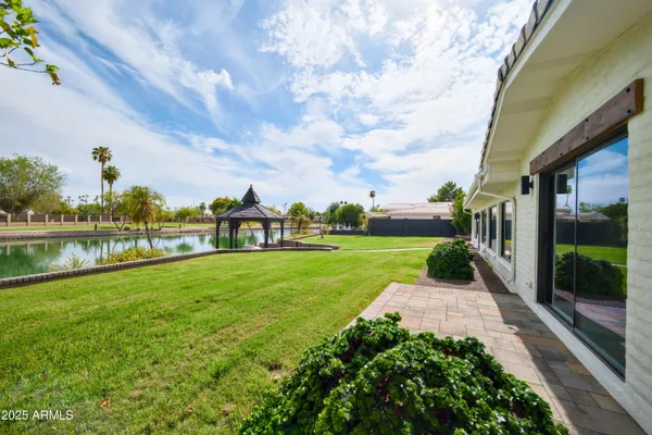 a view of a porch with a yard