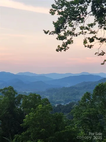 an aerial view of mountain with yard