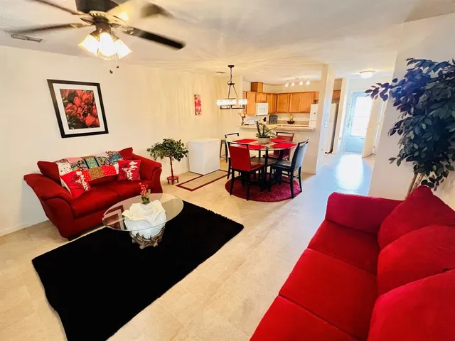 a backyard of a house with seating space