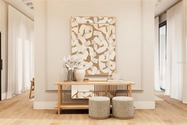 a living room with furniture and a window