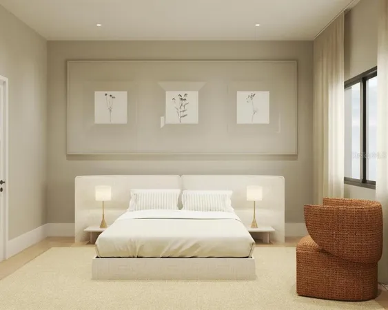 a bedroom with a bed and couch