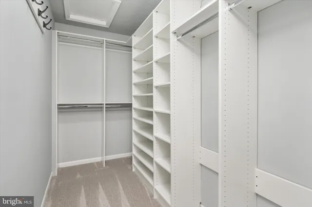a view of walk in closet with empty racks