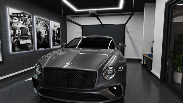 a car parked in a garage