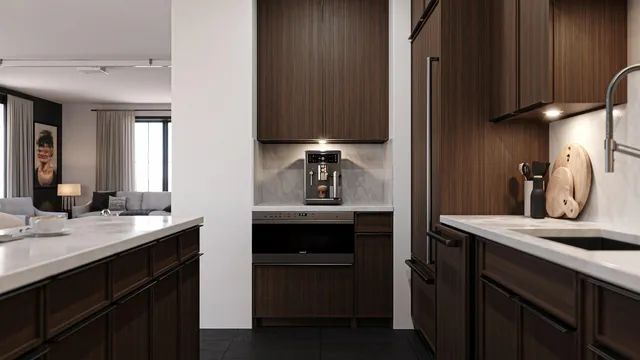 a kitchen with stainless steel appliances a sink and cabinets