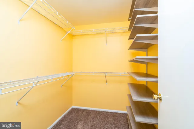 a view of walk in closet with empty racks