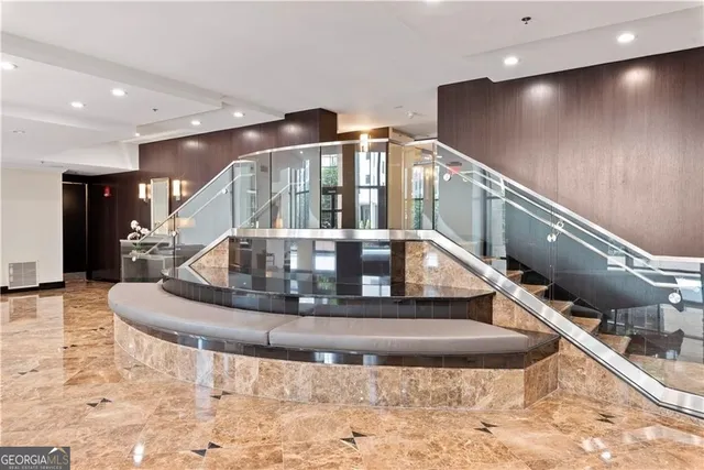 a view of a room with racks on the wall