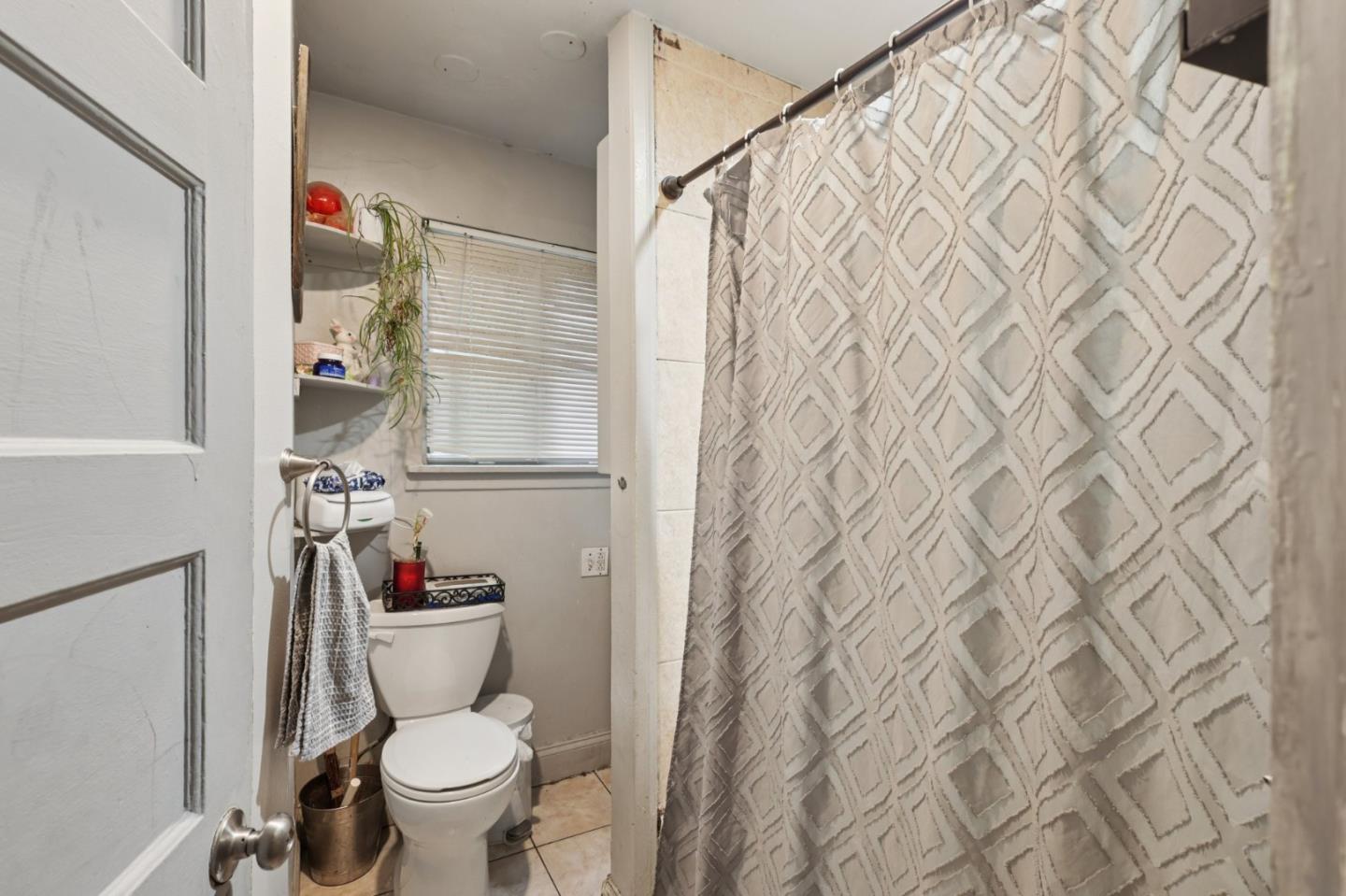 44 Patton Street San Francisco, CA 94110 - Photo 20 of 46 a bathroom with a toilet and a shower curtain