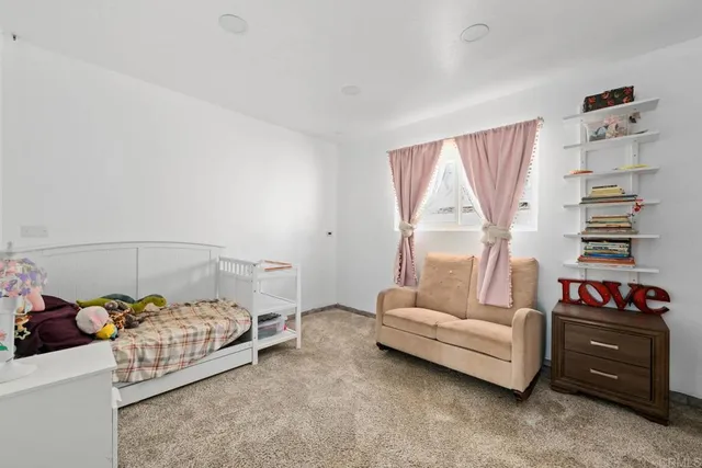 a bedroom with a bed and a couch