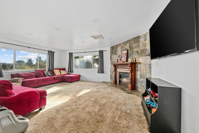 a living room with fireplace furniture and a flat screen tv