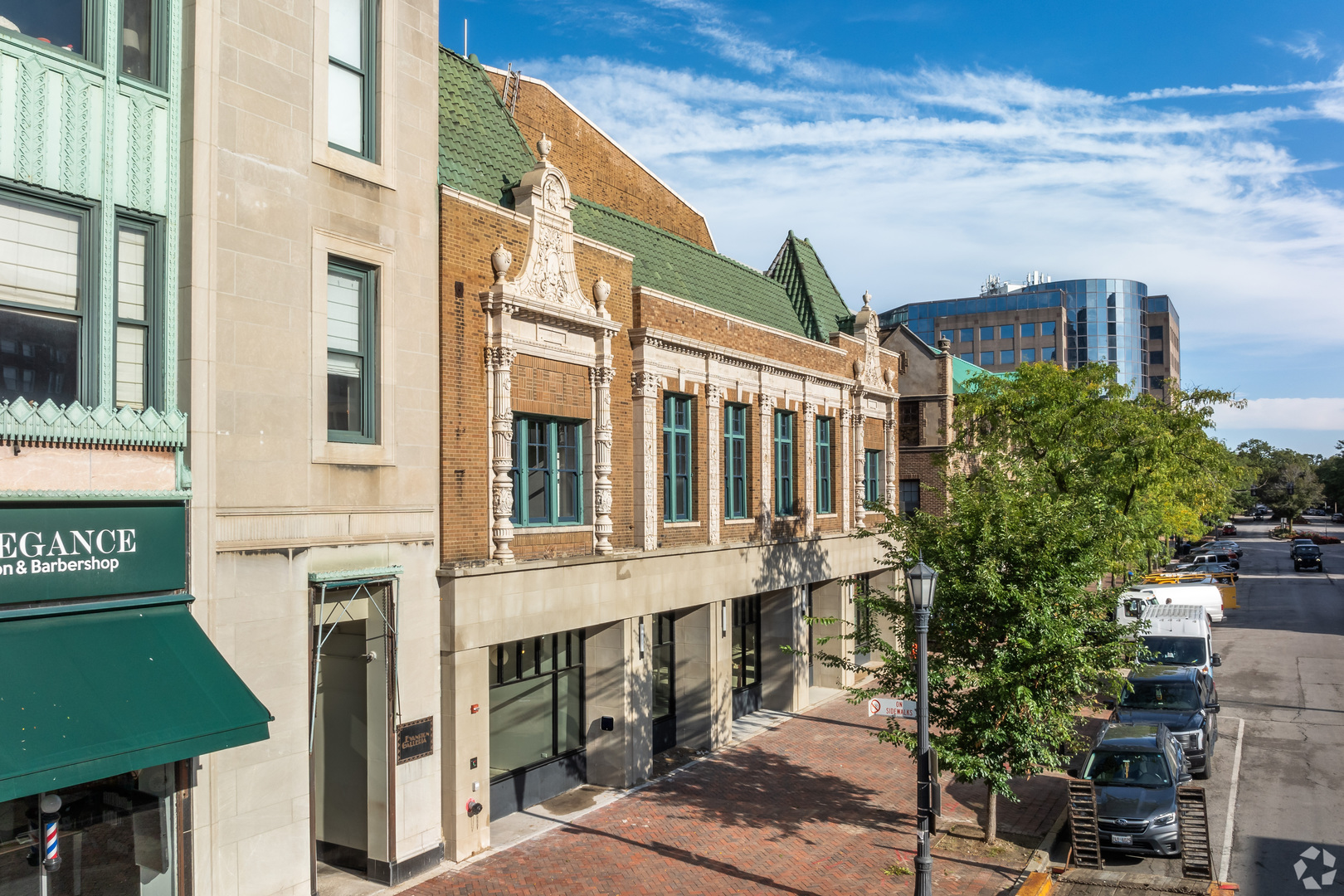 a front view of a multi story building