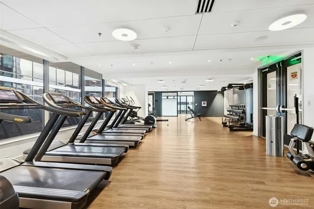 a view of a room with gym equipment