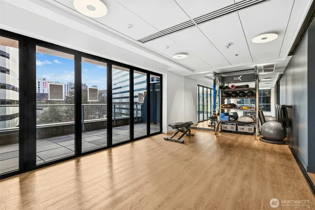 a view of a room with gym equipment