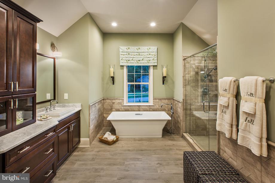 14412 Maple Ridge Court Baldwin, MD 21013 - Photo 5 of 7 a bathroom with a double vanity sink a mirror and a shower