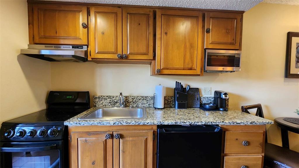 3200 River Ranch Boulevard, Unit 151 River Ranch, FL 33867 - Photo 4 of 28 a kitchen with granite countertop cabinets and stove top oven