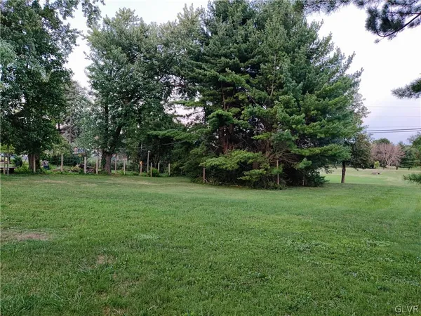 a view of grassy field with benches and trees all around
