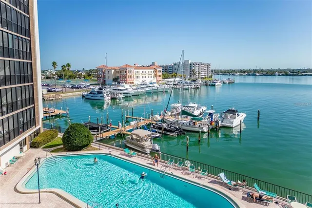 a view of a lake with a city view
