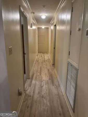 a view of a lake with a garden