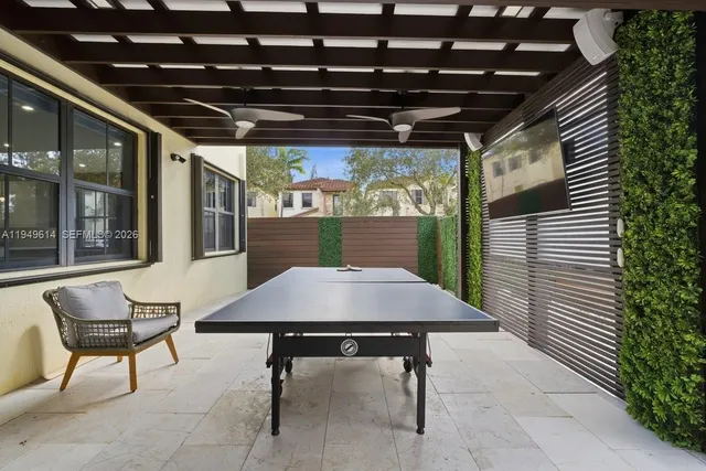 a view of an outdoor space with seating area