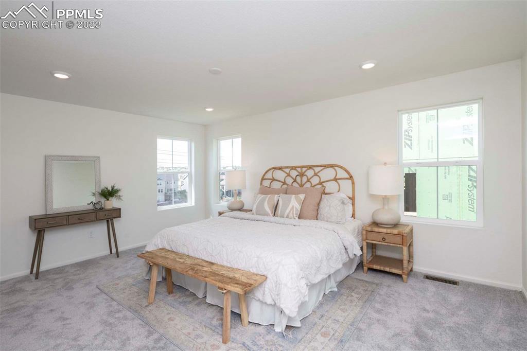 2050 Peachleaf Loop Castle Rock, CO 80108 - Photo 20 of 25 a bedroom with a bed a table and windows