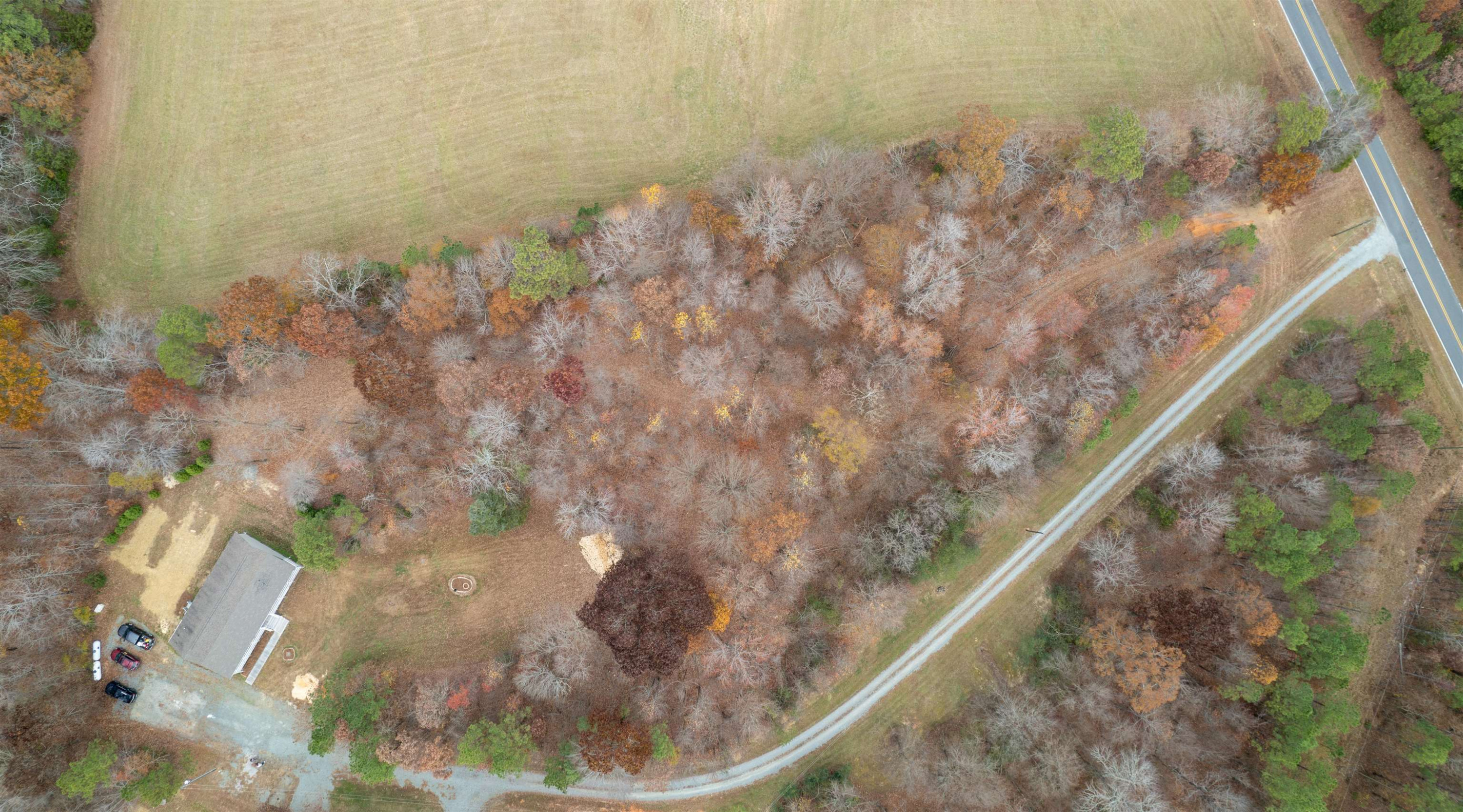 1069 West Perry Road Siler City, NC 27344 - Photo 9 of 55 Aerial View of Lot with Roughed-In Driveway and Neighbor's Field