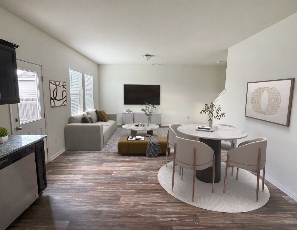 364 Bell Rings Drive Jarrell, TX 76537 - Photo 7 of 25 Dining space with dark wood finished floors and baseboards