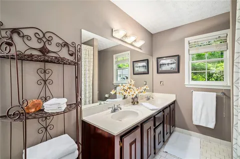 a bathroom with a sink a mirror and a toilet