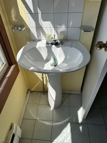 a view of a bathtub in a room