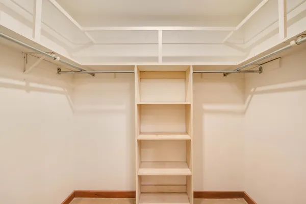 a view of an empty walk in closet
