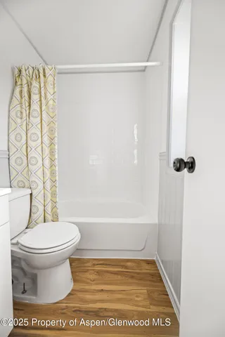 a bathroom with a toilet and a shower