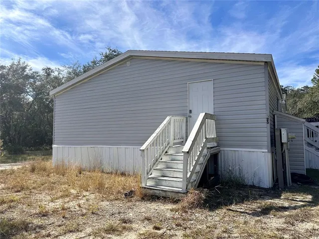 a view of a backyard with large trees