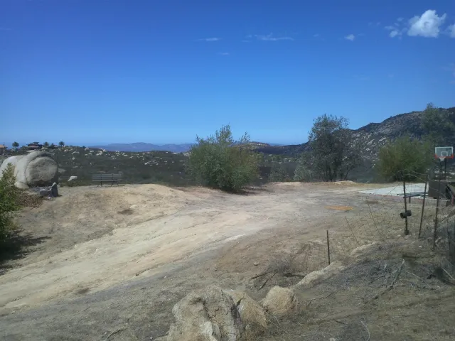 an aerial view of a yard