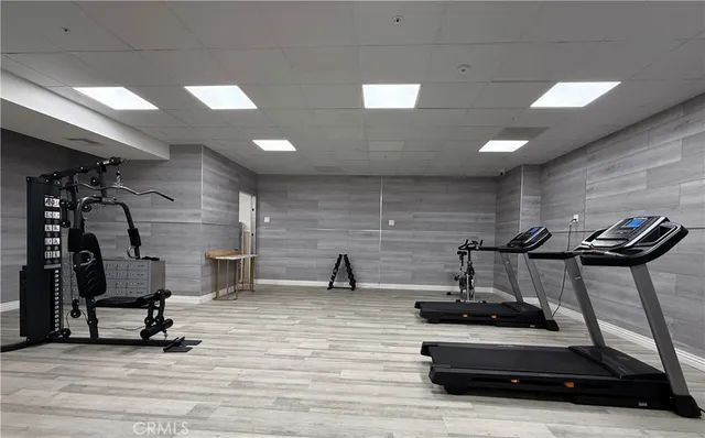 a view of a room with gym equipment